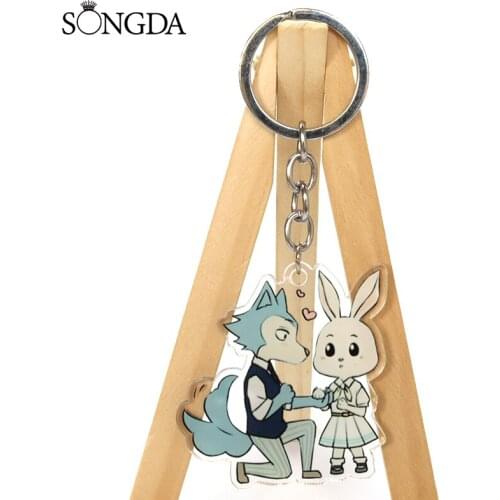 SONGDA Cute Animal Anime BEASTARS Acrylic Keychain Cosplay Props Two-sided Figures Keychain Car Key Ring Pendant Accessories