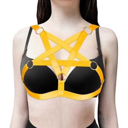 Pentagram Sexy Bandage Lingerie Hollow Harness Fashion Bustier Elastic Cupless Bra Elastic Strap Harness for Women Gothic Style