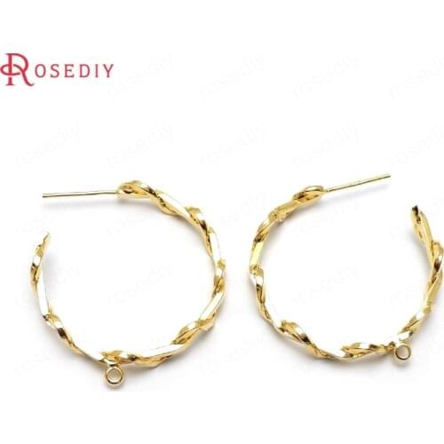 C951)4 pieces 30x34mm Hanging Hole 1.5mm 24K Gold Color Brass Stud Earrings High Quality Diy Jewelry Accessories