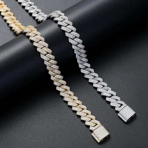 15mm Miami Box Big Clasp Cuban Link Chain Silver Color Punk Necklace Iced Out Cubic Zirconia Bling Hip Hop Chain for Men Jewelry