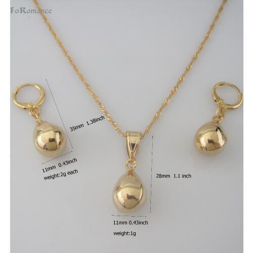 Foromance/ YELLOW GOLD GP PLAIN SURFACE VIVID WATER DROP PENDANT AND EARRING 18" WATER WAVE CHAIN NECKLACE SET
