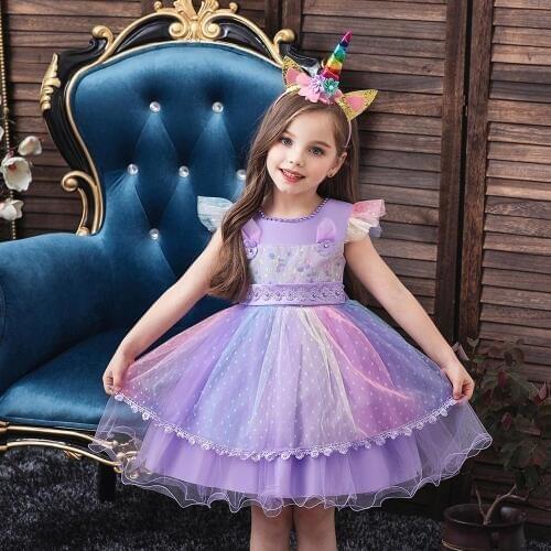 Kids Hit-color Mesh Layers Evening Dress+Headband for Christmas Party Children Clothes Baby Girls Ball Gown Dresses for Birthday