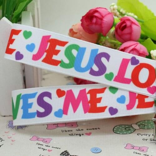 DHK 7/8'' 5yards jesus love me printed grosgrain ribbon hair bow diy party decoration OEM Wholesale 22mm C816