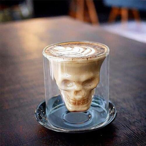 Double-layered Transparent Skull Head Coffee Mug Crystal Glass Cup for Home Bar Club Whiskey Wine Vodka and Beer Wine Glass