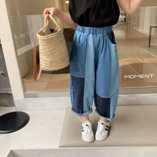 Baby Jeans Pants 2021 Summer New Korean Fashion Splicing Boys Girls Denim Pants Children Casual Loose Jeans Kids Trousers 2-9 Y