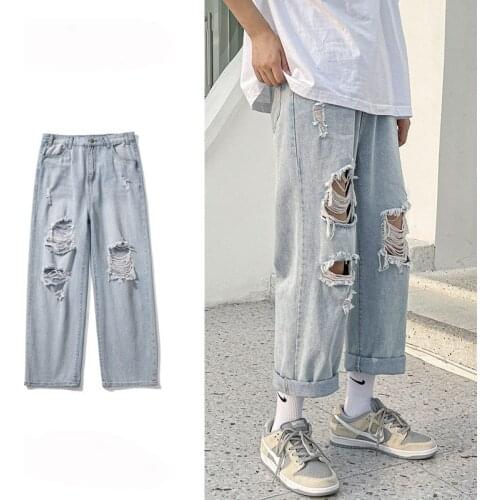 ERENEJIAN Mens Hi Street Destroyed Jeans Fashion Oversized Hip Hop Denim Pants Trousers Streetwear Ripped Broken Jean Joggers