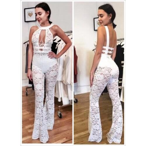 Hot Sale! Fashion Summer Sexy White Lace Elegant Sleeveless Women Bodycon Long Bandage Jumpsuit