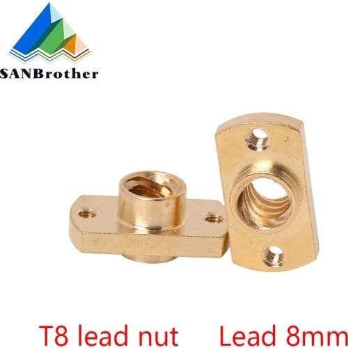 T8 lead screw nut Pitch 2mm Lead 8mm Brass T8x8mm Flange Lead Screw Nut for CNC Parts Ender 3 CR10 3D Printer Accessories