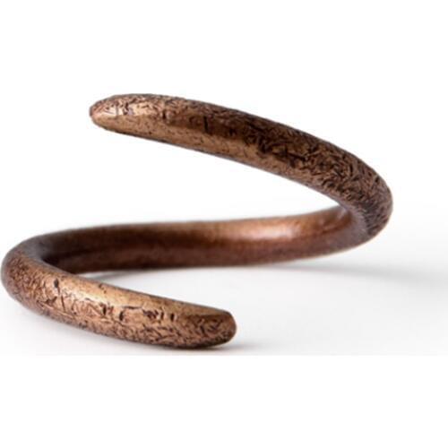 Curving Hand Crafted Texture Solid Copper Ring Rustic Artificial Oxidized Resizable Retro Punk Street for Men Women