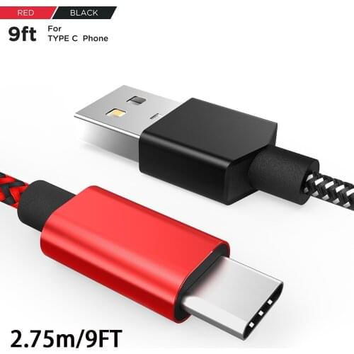 USB Type-C Cable 2.75m 9ft Nylon Braided Usb C Cable Data Sync Charging For Sansung GalaxyS21 S20 S9 S8 Plus NOTE9 8 Macbook Pro