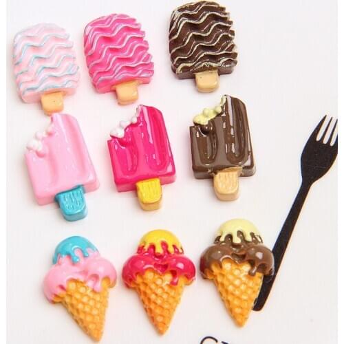 Mini Order Resin Cabochons 10pcs Colorful Kawaii Ice Cream Flatback Cameo Patch Sticker Ornament Accessories Pendant Charms DIY