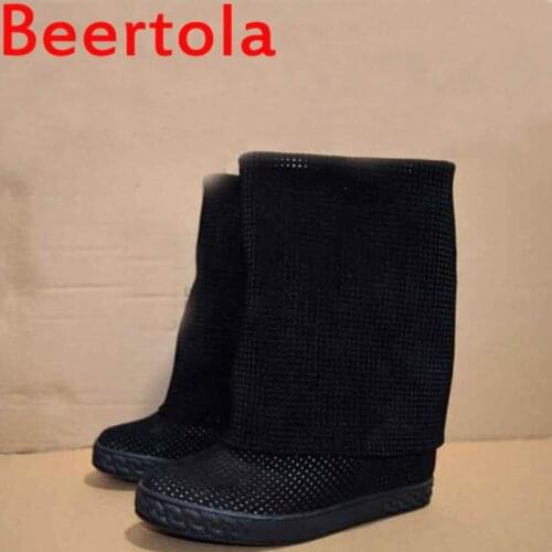 Newest Beertola Thick Bottom Suede Breathable Shoes Womens Sneakers Casual Flats Female Comfortable Shoe 35-40 Size Black