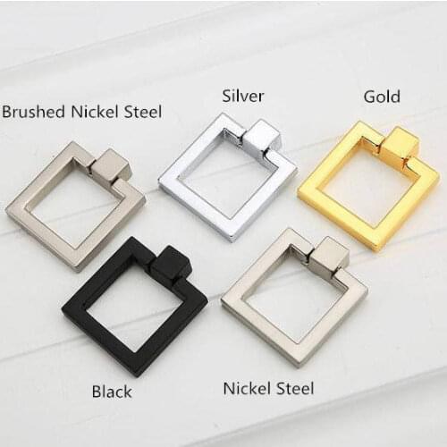 Square Drop Rings Pulls Knobs Cabinet Door Knobs Handles Dresser Knob Pulls Drawer Handles Knob Silver Gold Black Furniture
