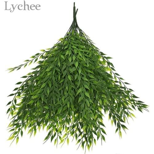 Lychee Life 5pcs Green Hanging Willow Artificial Wall Decorative Plant Balcony Decoration Home Decoration