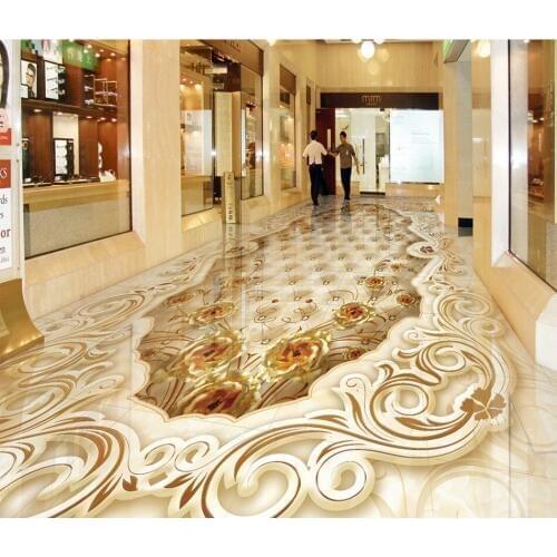 Floor Sticker Decor Self-adhesive Mural Wallpaper High-end gold home decoration rose stone mosaic 3D floor