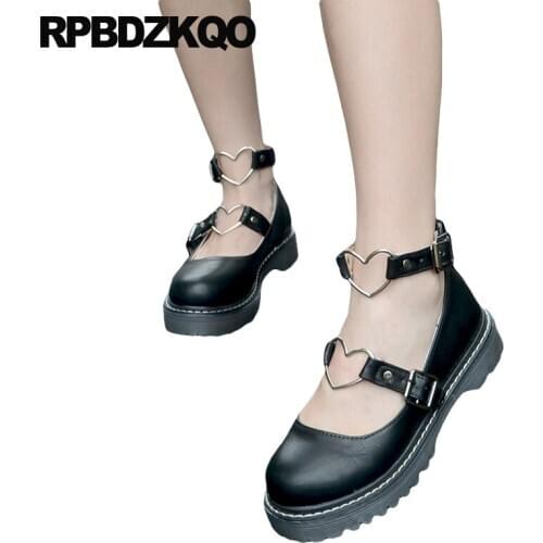 Thick sole cheap shoes china flats pink heart metal mary jane muffin elevator beautiful chinese ankle strap black women creepers