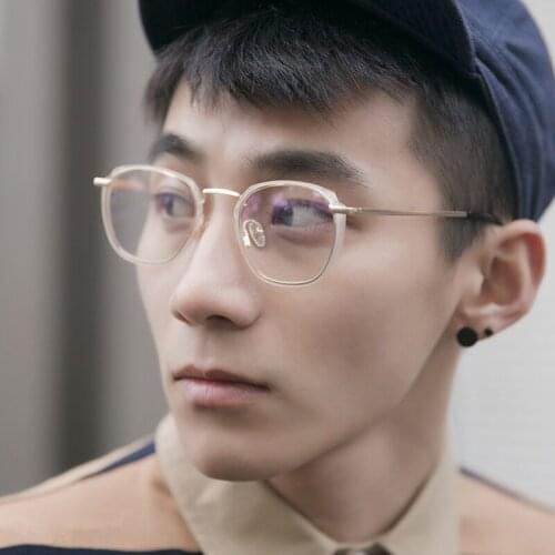 Retro Translucent Glasses Frame Square Flat Mirror For Men And Women Ultra Light Anti-Blue Can Be Equipped With Myopia Glasses