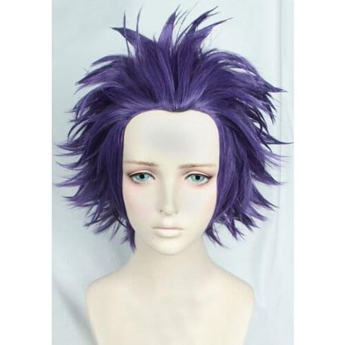 My Hero Academia Boku no Hiro Akademia Shinsou Hitoshi Shinso Short Dark Purple Heat Resistant Cosplay Costume Wig + Track + Cap