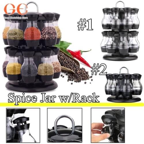 360 Rotating Spice Jar Rack Kitchen Countertop Display Organizer Spice Bottle Holder Stand Shelf with 1 Layer 8 Spice Jars