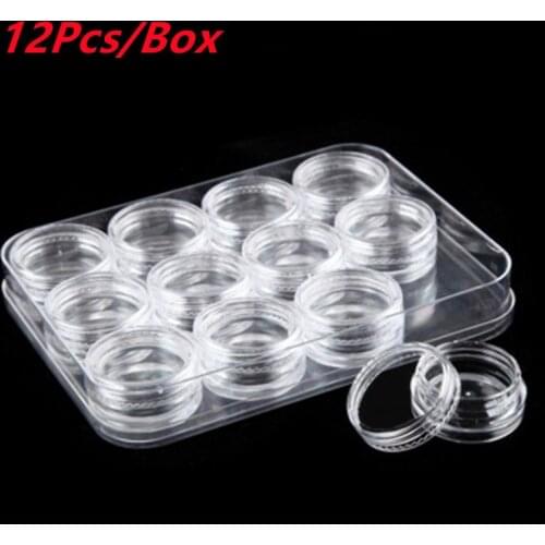 12Pcs 2.5ML Clear Plastic Jewelry Bead Storage Box Small Round Container Jars Make Up Organizer Boxes Cosmetic Portable Storage