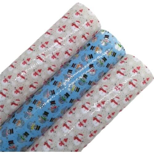 LEOsyntheticoDIY JELLY Transparent TUP Leather with Printed Christmas Snowman JELLY SHEETS Vinil For DIY Bows 21X29CM T552A