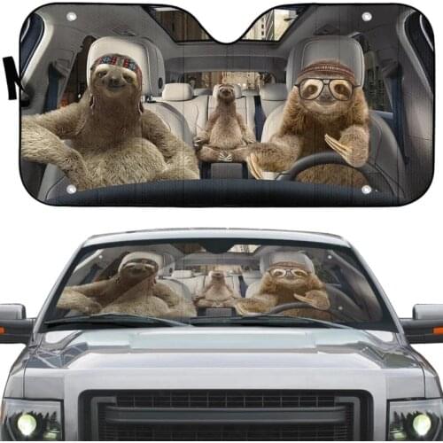 INSTANTARTS Sloth Family Pattern UV and Heat Car Sun Shade for Windshield Durable Car Sun Shade for Windshield Foldable UV Sun