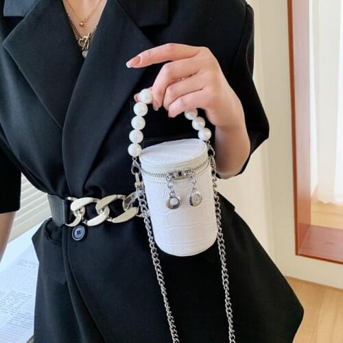 Shoulder Bags Snake Pattern Cylinder Shaped Bag Messenger For Women PU Chain Crossbody Bags Ladies Bucket Handbags Purses