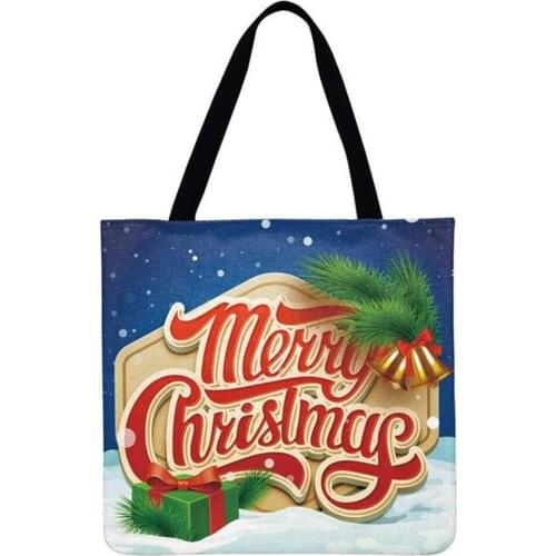 New Year Christmas Printed Shoulder Shopping Bag Gift Bag Leisure Large Handbag Linen Shoulder Bag Gift Bag New Year Gifts