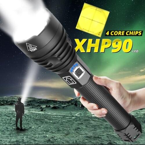 Super Powerful Xlamp XHP70.2 XHP90 LED Flashlight LED Torch USB XHP50 Lamp Zoom Tactical Torch 18650 26650 Rechargeable Battey