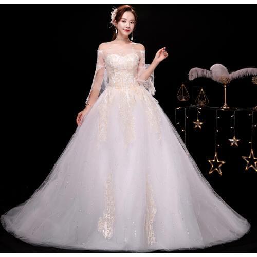 Train Wedding Dresses Ball Gowns Bride Dream Dress Simple Trailing Embroidery Wedding Dress Lace Up