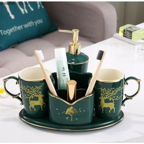 Light Luxury Geometric Bathroom Ceramic Toothbrush Holder Mouthwash Cup Creative Tray Home Bathroom Decoration Accessories