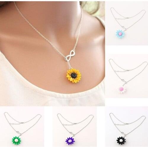 Sunflower Sweater Chain Bohemian Style Wireless Lucky 8 Necklace Infinite Love Pendant Women Jewelry Accessories