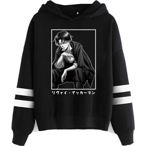 Attack on Titan Printed Long Sleeved Striped Hooded Sweatshirt Pullover Tops