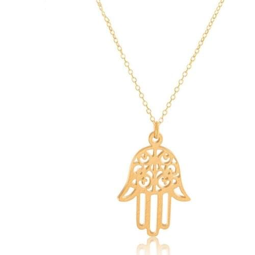 Turkey Jewelry Lucky Hamsa Hand Pendant Necklace Women Men Amulet Stainless Steel Gold Hand of Fatima Choker Necklaces Femme