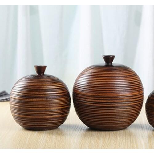NEWYEARNEW Thailand Solid Wood Tea Tank Hand Carved Dried Fruit Storage Box Southeast Asia Home Craft Decoration Collect Gift