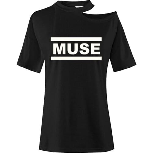 Summer Short Sleeve Cotton Off The Shoulder Bandage T-Shirts Tops Rock Band Blusas Tee Muse Print Camisetas Women Muse T Shirt
