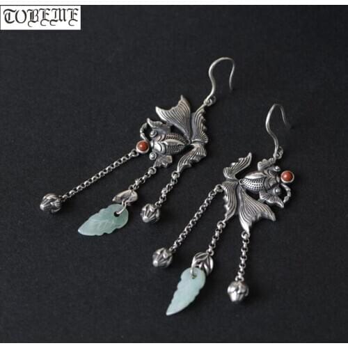 100% 925 Silver Fish Bohemia Earrings 925 Sterling Agate Women Earrings Good Luck Earrings