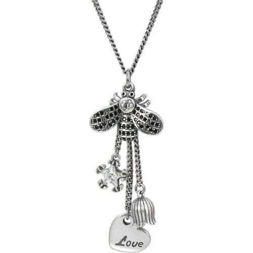 Small Honeybee Necklace Silver 925 Heart-shaped Letter 925 Sterling Silver Necklace Popular Personality 925 Necklace Female