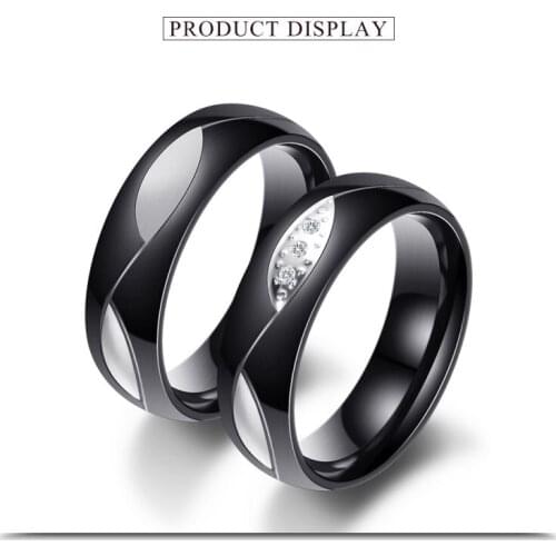 2021 Sale Fine Jewelry Jewelry Fit Lovers Crystal from Swarovskis Classic black Stainless steel couple ring For Party