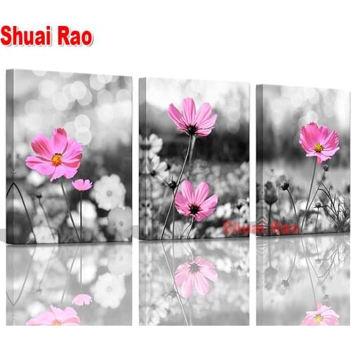 3 Pieces Wall Art Pink Flower 5d diy diamond painting Full Square/Round diamond embroidery rhinestone triptych Handicraft Gift