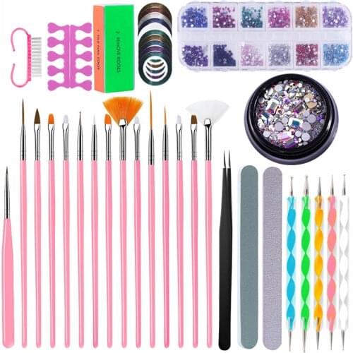 39Pcs Nail Art Set Manicure Tool Brushs Dotting Pen Nail Tape Line Tweezers buffer Block TZ06 For Naild Decor DIY Beginner TZ06