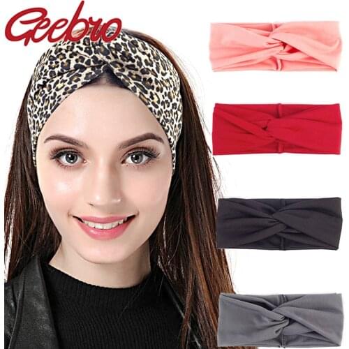 Geebro 4 Pack Knotted Solid Color Vintage Modern Style Elastic Women Wide Elastic Turban Headbands Twisted Hair Band Accessories