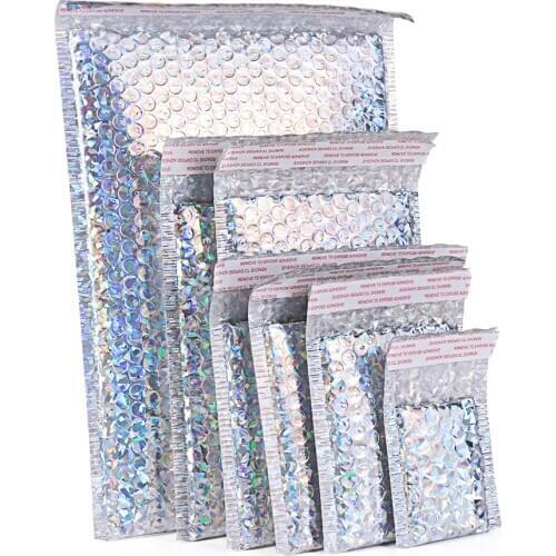 5pcs Laser gold Plastic Protective Wrap Envelope White Bubble Foam Packing Bags Clear Shockproof Bag Double Film Cushioning Bag