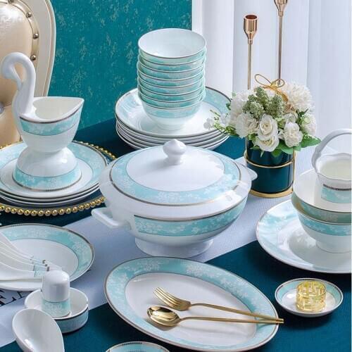 60 Heads jingdezhen ceramics chinese dishes European style dishes set Tableware Rice Bowl Salad Noodles Bowl Dinnerware Sets