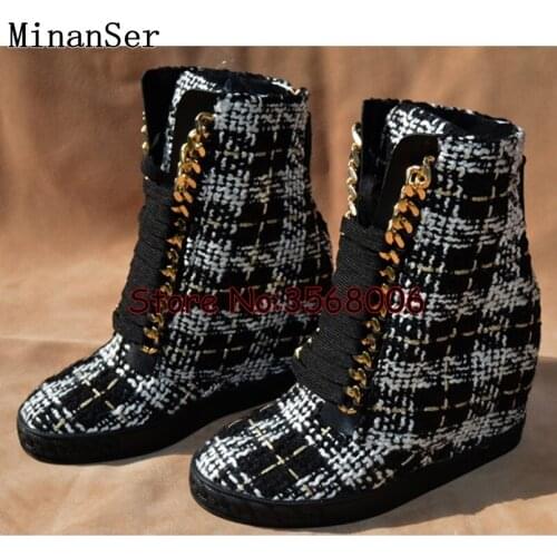 Multi-color Leather Wedge Top Quality Rome Style Lace Up Women Motorycle Boots Outdoor Leisure Sneakers Shoes botines mujer