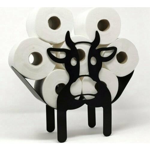 Black Cow Toilet Roll Paper Holder Free-Standing Bathroom Tissue Storage Gift