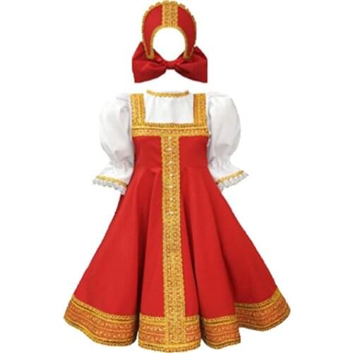 Kids Russian Girls Ethnic Clothing Festive Dresses Outfit Halloween Cosplay Costumes Masquerade Party Role Play Dress Up Suit