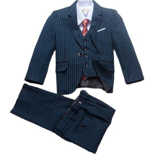 Kid Suit Blue Stripe Or Red Stripe Child Blazer Custom Made For Wedding Latest Designs 3pieces(Jacket+Pant+Vest+Tie)