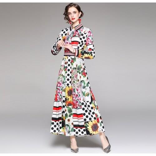 Retro Polka Dot Print Long Shirt Dress Sexy Imitation Splicing Dresses Floral 2021 Ruffle Long Sleeve A Line Printed Dress