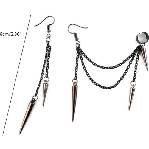 E56A Lightweight Unique Black Punk Long Tassel Chain Earrings Alloy Retro Barrel Nail Climbing Frame Pendant Earrings Unisex